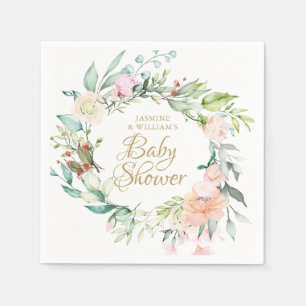 Serviette En Papier Fleurs de bois Roses Couple Baby Shower/Baptême