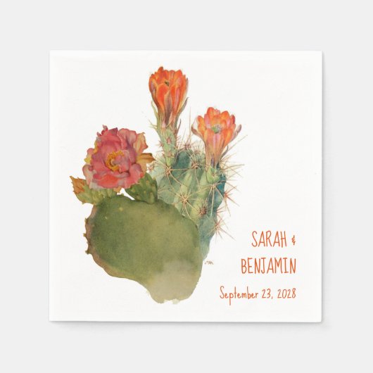 Serviette En Papier Fleurs de cactus Mariage Aquarelle botanique Flora (Devant)
