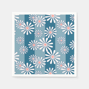 Serviette En Papier Fleurs de camomille blanche sur fond bleu rayé
