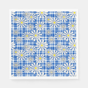 Serviette En Papier Fleurs de camomille blanches sur à damiers dos ble