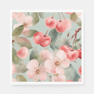 Serviette En Papier Fleurs de cerisier et cerises Art de printemps