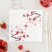 Serviette En Papier Fleurs de cerisier rouge et Mariage chinois double (En situation)