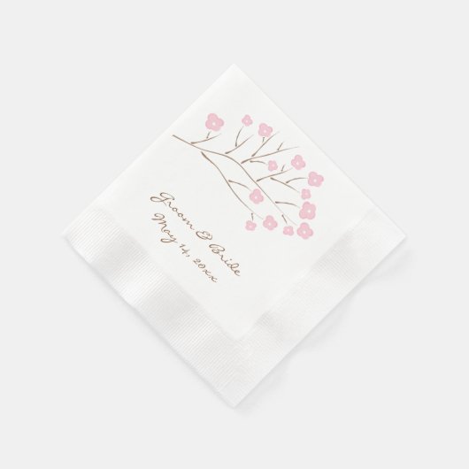 Serviette En Papier Fleurs de cerisiers en Mariage rose (Coin)