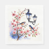 Serviette En Papier Fleurs de cerisiers et oiseaux (Devant)