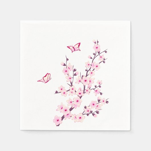 Serviette En Papier Fleurs de cerisiers Floral rose blanc (Devant)