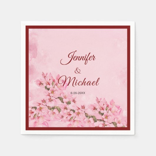 Serviette En Papier Fleurs de cerisiers roses Mariage de printemps (Devant)