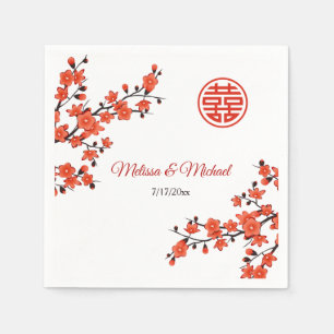Serviette En Papier Fleurs de cerisiers rouges Mariage chinois personn
