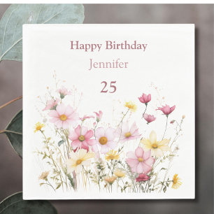 Serviette En Papier Fleurs de champ roses personnalisées
