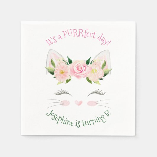Serviette En Papier Fleurs de chats Kitten Anniversaire (Devant)