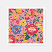 Serviette En Papier Fleurs de chinoiserie rose vif (Devant)