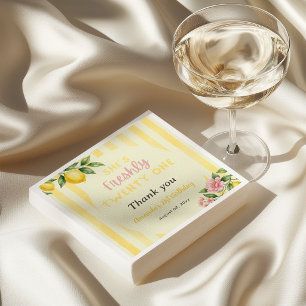 Serviette En Papier Fleurs de Citron Frais Jaune Rayures 21e Anniversa