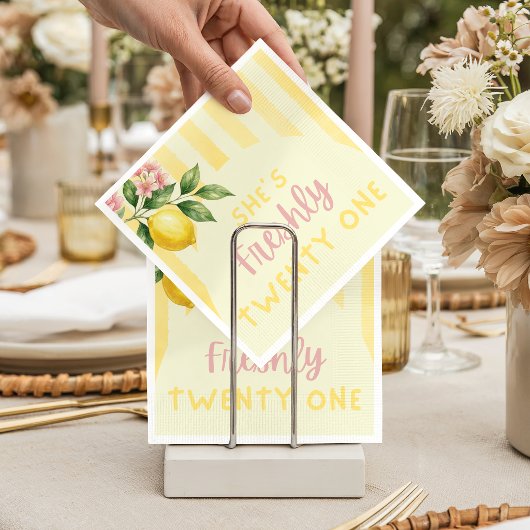 Serviette En Papier Fleurs de Citron Frais Jaune Rayures 21e Anniversa