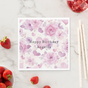 Serviette En Papier Fleurs de coeurs violets roses Anniversaire