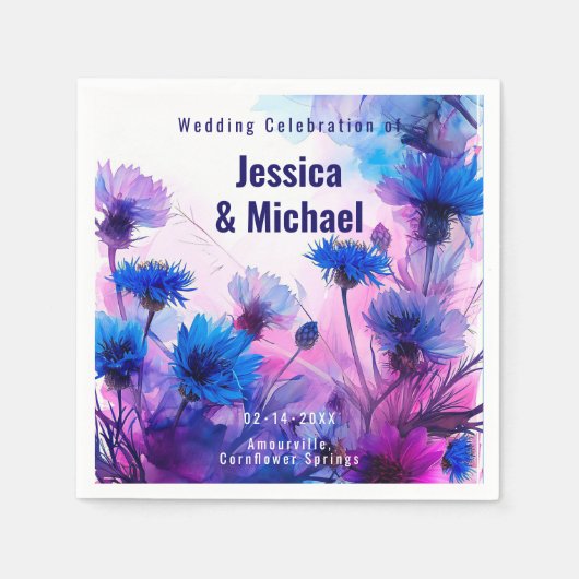 Serviette En Papier 💍 🪻 Fleurs de Cornouailles et Lavande Élégance (Devant)