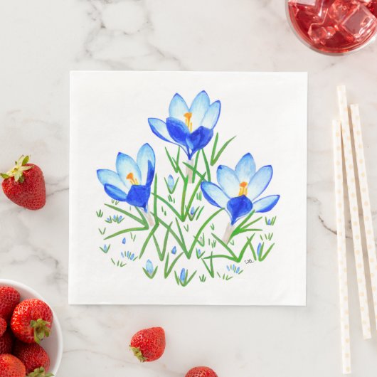 Serviette En Papier Fleurs de Crocus Bleu (En situation)