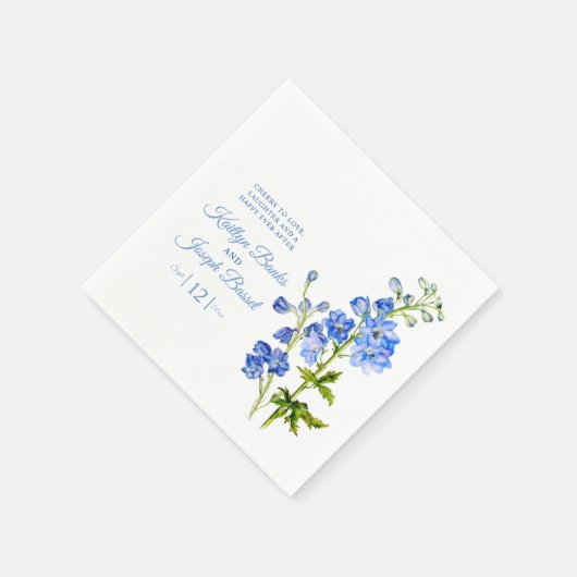 Serviette En Papier Fleurs de Delphinium bleu aquarelle art mariage (Coin)