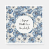 Serviette En Papier Fleurs de Denim Bleu Blanc Anniversaire (Devant)