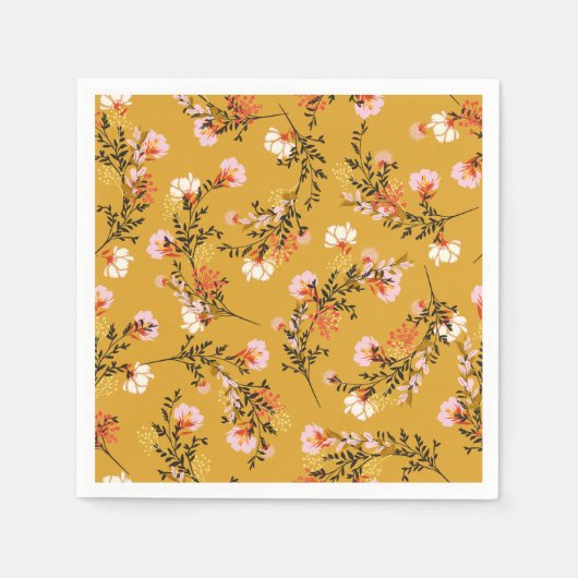 Serviette En Papier Fleurs de fond jaune (Devant)