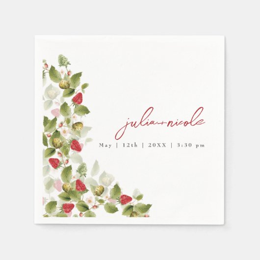Serviette En Papier Fleurs de fraises rouges sucrées Mariage (Devant)
