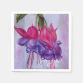 SERVIETTE EN PAPIER FLEURS DE FUSCHIE ROSE ET PURPLE (Devant)