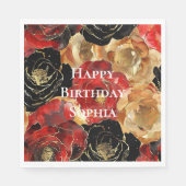 Serviette En Papier Fleurs de glam rouge or Anniversaire (Devant)