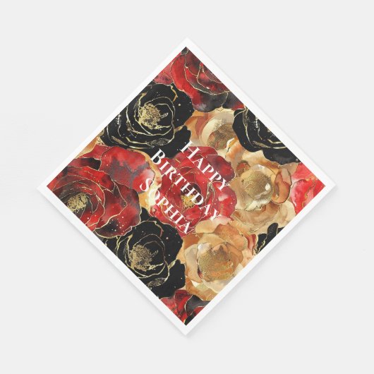 Serviette En Papier Fleurs de glam rouge or Anniversaire (Coin)