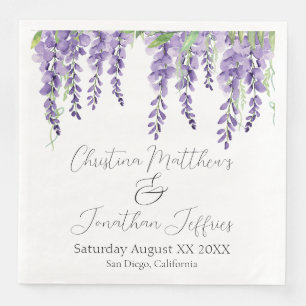 Serviette En Papier Fleurs de glycine violette sur fond blanc élégant