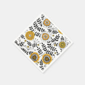 Serviette En Papier Fleurs de gribouillis et feuilles en jaune et noir (Coin)
