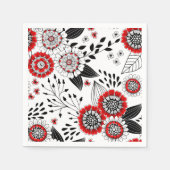 Serviette En Papier Fleurs de gribouillis et feuilles en rouge et noir (Devant)