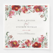 Serviette En Papier Fleurs de Jardin rouge profond Aquarelles Cadre (Devant)