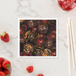 Serviette En Papier Fleurs de Jardin Sombre Teintées d'Automne Mariage