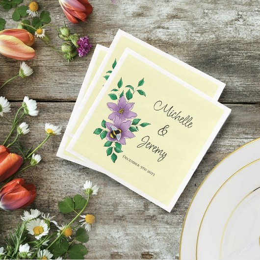 Serviette En Papier Fleurs de lavande de bourdon Jaune