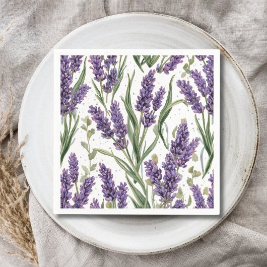 Serviette En Papier Fleurs de Lavande Violette Aquarelle Botanique