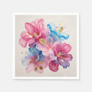 Serviette En Papier Fleurs de luxe rose bleu or