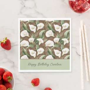 Serviette En Papier Fleurs de lys calla blancs Anniversaire marron ver