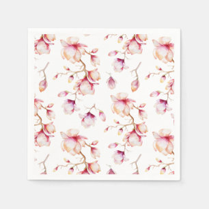 Serviette En Papier Fleurs de Magnolia rose Aquarelle