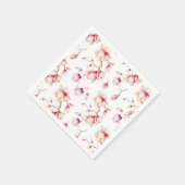 Serviette En Papier Fleurs de Magnolia rose Aquarelle (Coin)