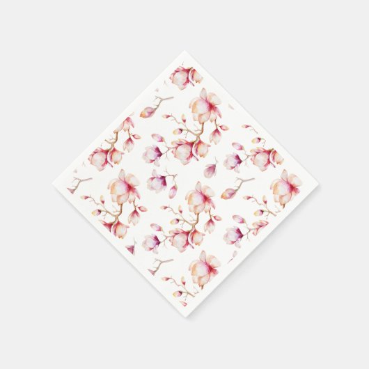 Serviette En Papier Fleurs de Magnolia rose Aquarelle (Coin)