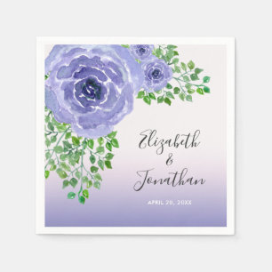 Serviette En Papier Fleurs de mariage à l'aquarelle violette et verdur