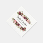 Serviette En Papier Fleurs de mariage bordeaux blush rustique (Coin)