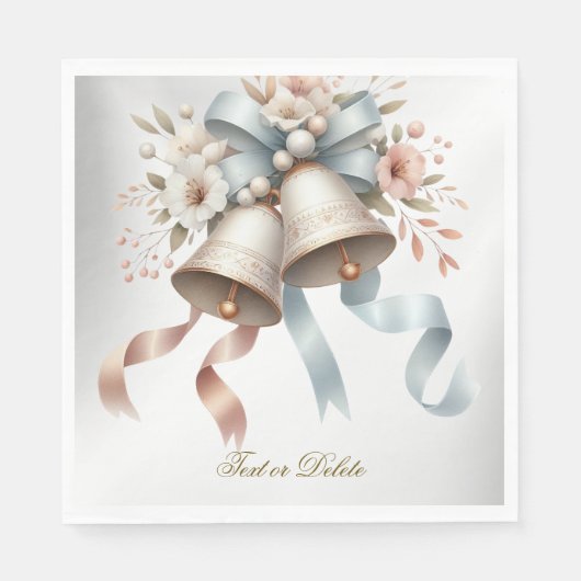 Serviette En Papier Fleurs de mariage cloches Rubans bleu rose Beau (Devant)