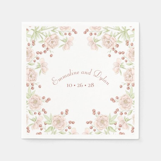 Serviette En Papier Fleurs de mariage rose poudré (Devant)