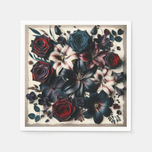 Serviette En Papier Fleurs de mariage sombres de presse de chute éléga