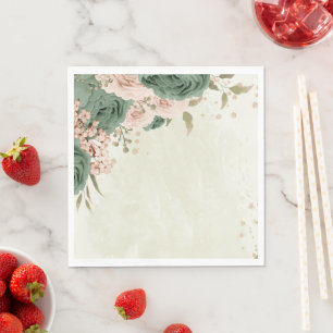 Serviette En Papier fleurs de mariage vert sauge blush