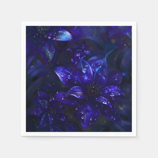 Serviette En Papier Fleurs de minuit argentées (Devant)