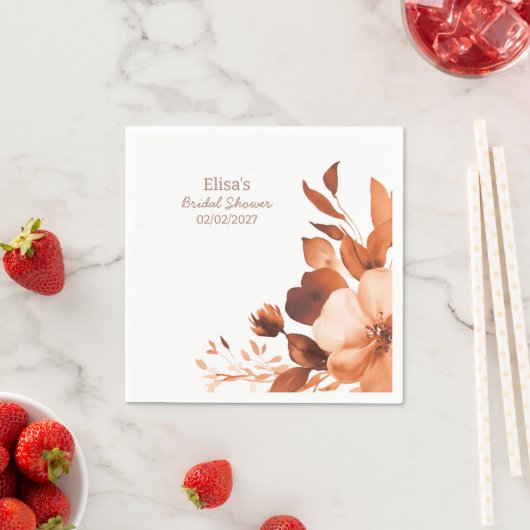 Serviette En Papier Fleurs de Moka Aquarelle Cérémonie de Mariage Pers (En situation)