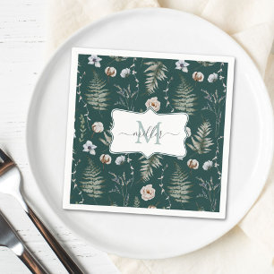 Serviette En Papier Fleurs de monogramme et feuilles de fougère floral