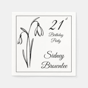 Serviette En Papier Fleurs de neige pour 21e anniversaire noir et blan