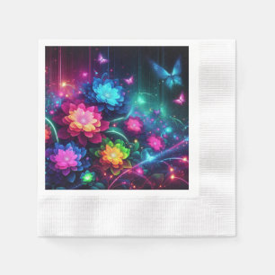 Serviette En Papier Fleurs de néon brillantes et colorées/papillons