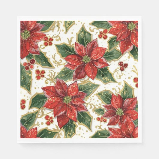 Serviette En Papier Fleurs de Noël Rouge Poinsettia (Devant)